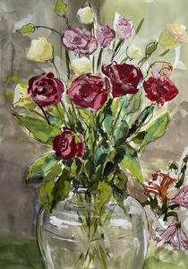 Roses watercolour and ink - Wendy